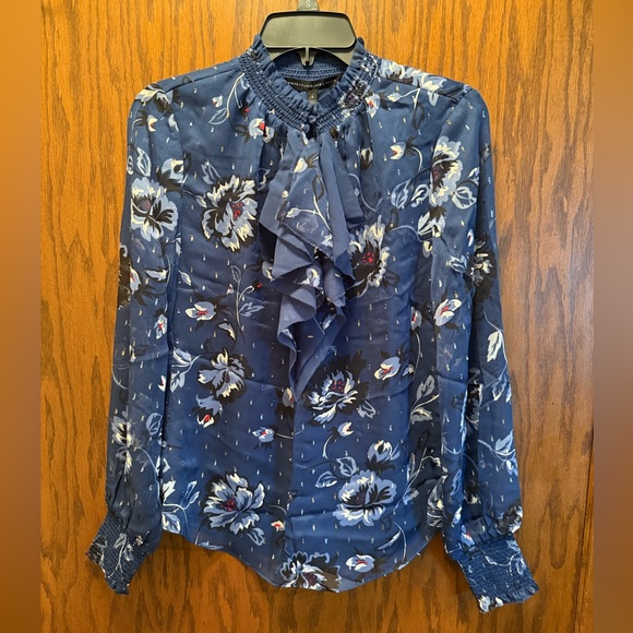 White House Black Market Tops - White House Black Market Sheer Blue Floral Blouse